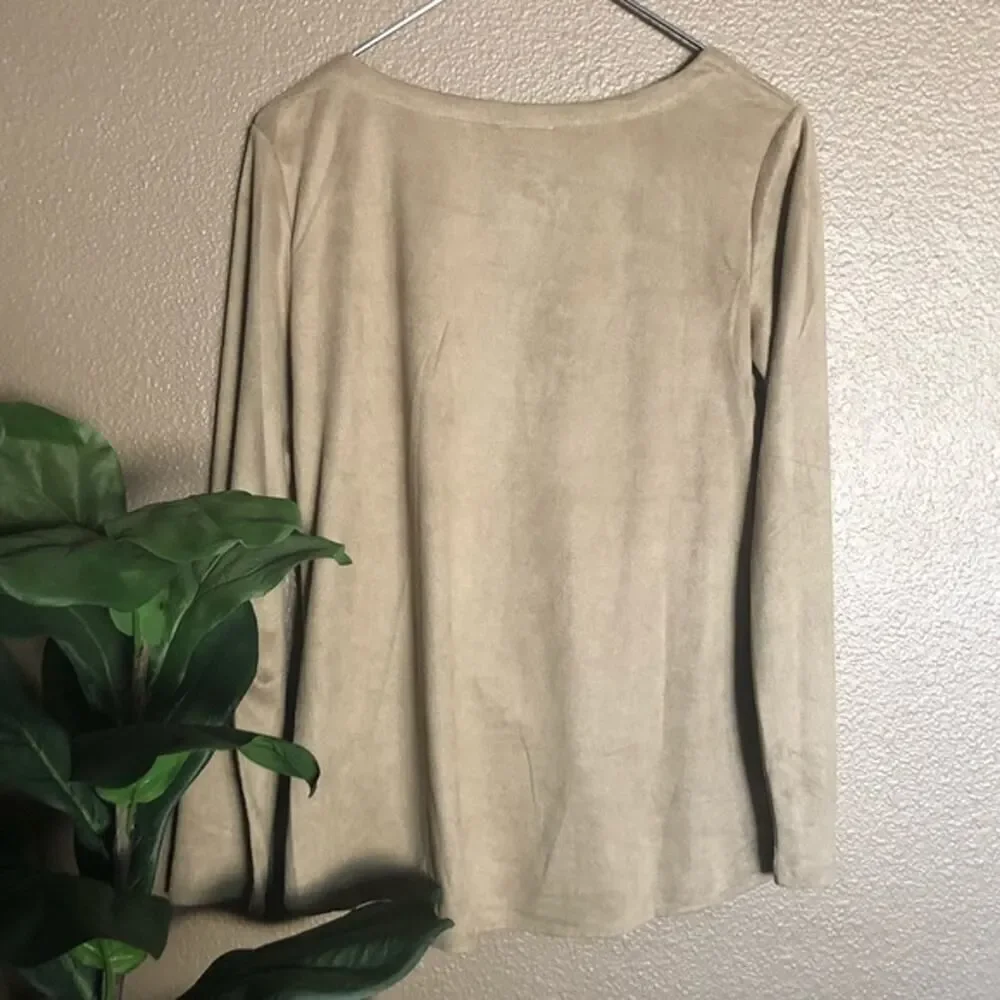 Rain Tan Suede-Like Front Knot Long Sleeve